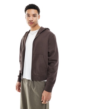 ASOS DESIGN essential boxy oversized zip up hoodie in brown