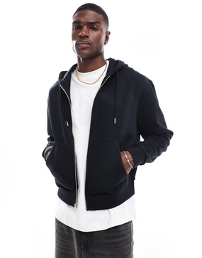 ASOS DESIGN essential boxy oversized zip up hoodie in black