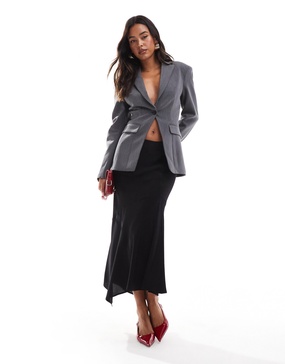 Bershka cinched waist blazer in gray