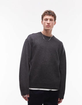 ARKET boiled wool rib knit sweater in off-black