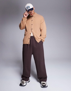 ASOS DESIGN premium heavyweight wide leg sweatpants 400gsm in brown