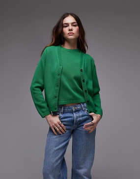 ARKET knit cardigan with button front in green - part of a set