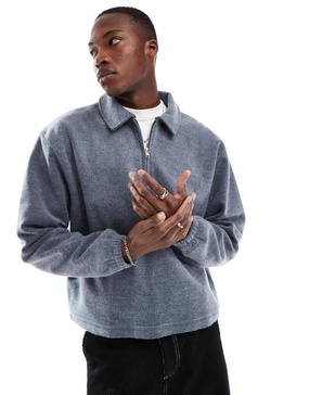 ASOS DESIGN oversized boxy quarter zip sweatshirt in brushed navy