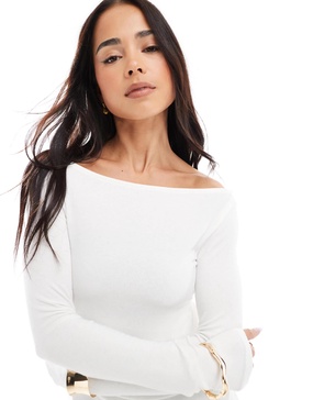 Bershka ruched side long sleeve t-shirt in ecru