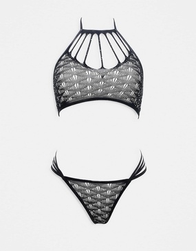 Ann Summers Roxie lace and strap detail crotchless set in black