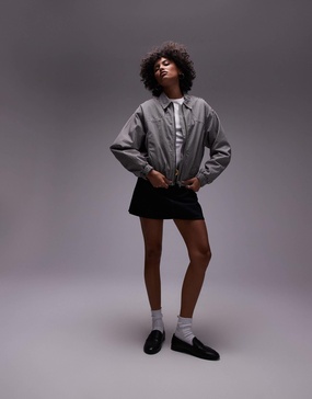 Topshop check cotton jacket with center front zip in multi