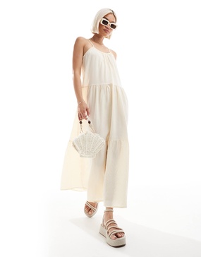 Brave Soul strappy maxi dress with smock detail in buttermilk yellow