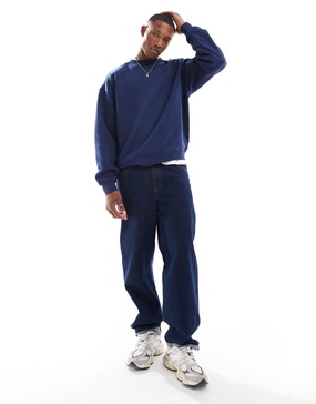 Cotton On boxy fit crew fleece sweatshirt in indigo