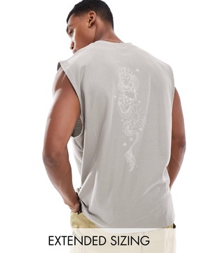 ASOS DESIGN oversized textured tank top in stone with back print