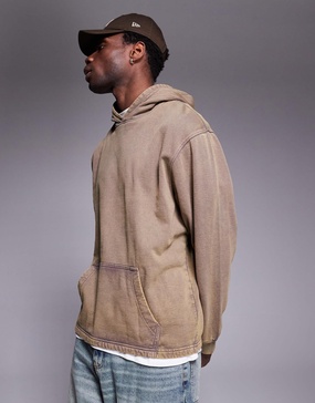 ASOS DESIGN oversized hoodie with cut and sew detail in washed brown