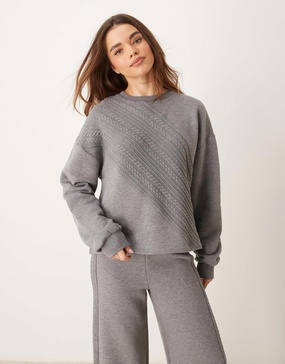 ASOS DESIGN cable spliced sweatshirt in gray - part of a set
