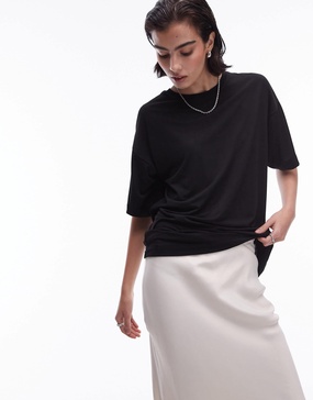 Topshop premium slouchy oversized tee in black