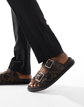 ASOS DESIGN two strap sandals with monogram print
