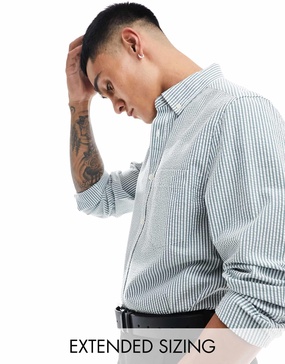 ASOS DESIGN seersucker textured smart regular shirt in green stripe