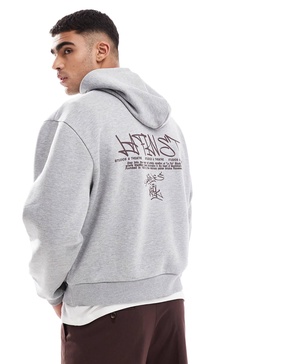 ASOS DESIGN oversized boxy hoodie with seam detail and graffiti print in gray heather