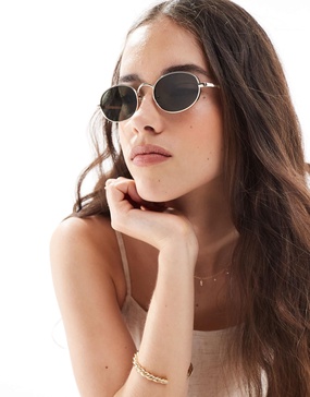 Aire Regulus round metal frame sunglasses with green lens in gold