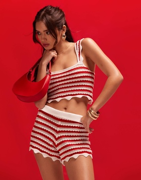 ASOS DESIGN crochet shorts in red stripe - part of a set