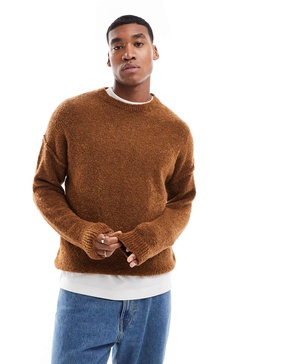 ASOS DESIGN relaxed lightweight textured texture knit crew neck jumper in rust