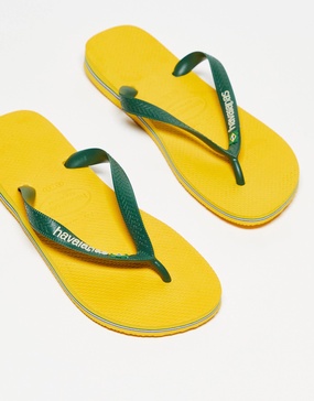 Havaianas unisex Brasil Logo flip flops in yellow and green