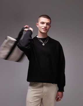 ARKET relaxed heavyweight sweatshirt with side panels in black