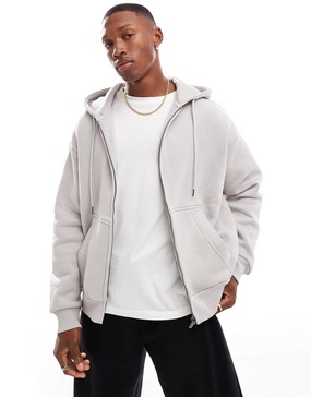 Bershka washed zip up hoodie tracksuit in gray