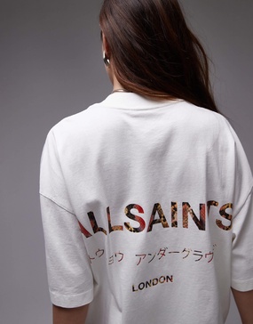 AllSaints Underground oversized t-shirt in white snake