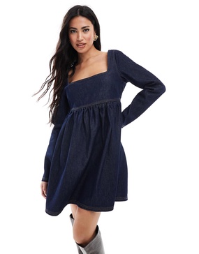 Miss Selfridge fit and flare long sleeve denim dress