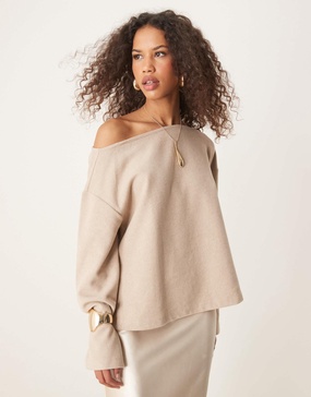 ASOS DESIGN off-shoulder super soft oversized top in oat