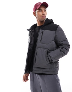 Jack & Jones color block puffer jacket in dark gray & black