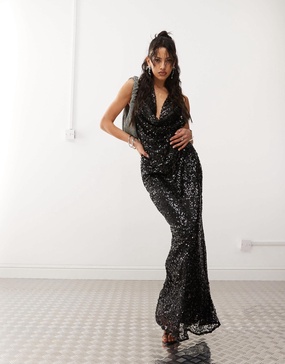 Amy Lynn halter neck sequin maxi dress in black