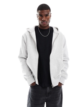 Jack & Jones oversized 400gsm heavyweight zip hoodie in light gray