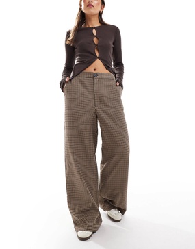 ASOS DESIGN tailored wide leg dad pants in brown plaid