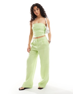 Mango linen mix pants in lime green - part of a set