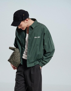 ASOS DESIGN boxy oversized shirt with chest embroidery in green