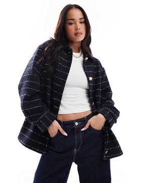 ASOS DESIGN striped boucle formal jacket in navy
