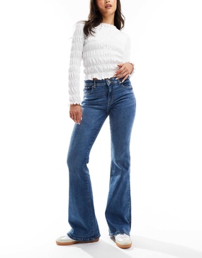 Bershka high waisted flared jeans in mid wash blue