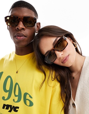 AIRE pluto square sunglasses in tortoiseshell with sage green lens