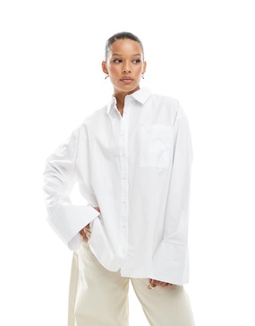 ASOS DESIGN poplin extreme cuff oversized shirt in white