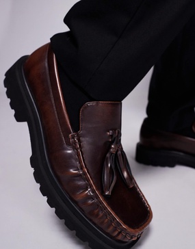ASOS DESIGN square toe loafers in brown with tassel