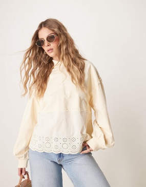 ASOS DESIGN oversized hoodie with embroidery detail in washed cream