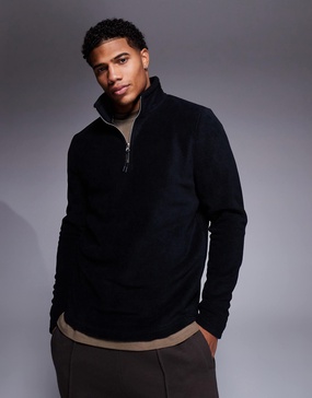 ASOS DESIGN quarter zip fleece sweatshirt in black