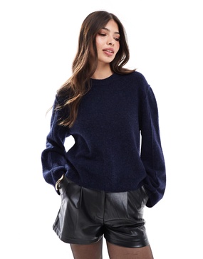 & Other Stories alpaca and wool blend fluffy knit sweater in dark blue