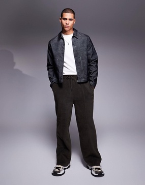ASOS DESIGN wide leg fleece sweatpants in dark khaki