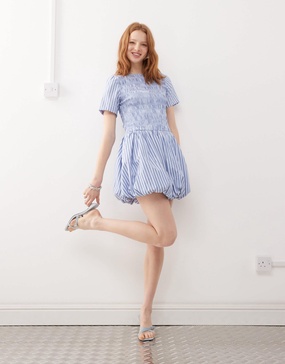 Amy Lynn Eleanor puffball mini dress in blue stripe