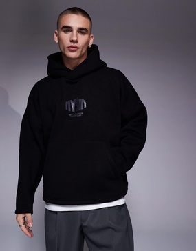 ASOS DESIGN oversized dropped shoulder boxy hoodie with clean finish in black
