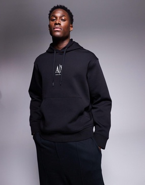 Armani Exchange central logo hoodie in black