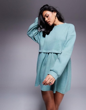 Miss Selfridge soft rib smock dress in sage