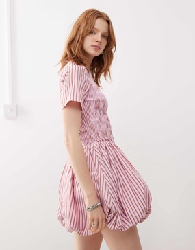 Amy Lynn Eleanor puffball mini dress in pink stripe