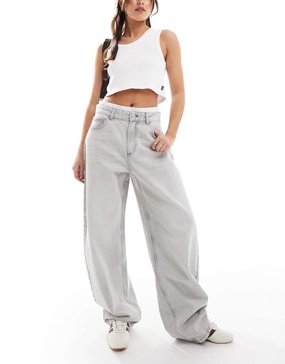 Bershka wide balloon leg jeans in light gray
