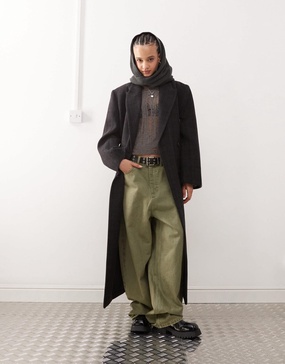 Weekday Logan wool blend oversized double breasted coat in black check